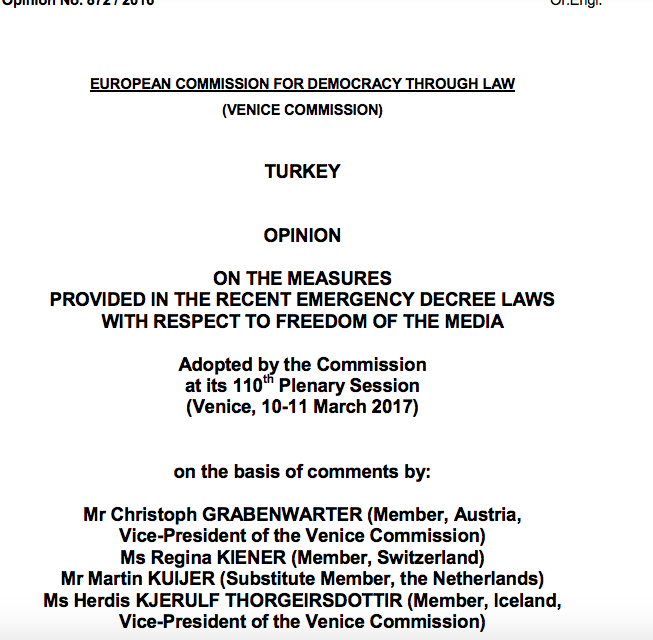 Álit Feneyjanefndar á aðgerðum tyrkneskra stjórnvalda varðandi fjölmiðla á tímum neyðarlaga