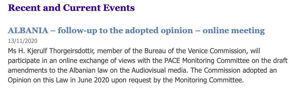 Fundur vegna breytinga á lögum um fjölmiðla í Albaníu